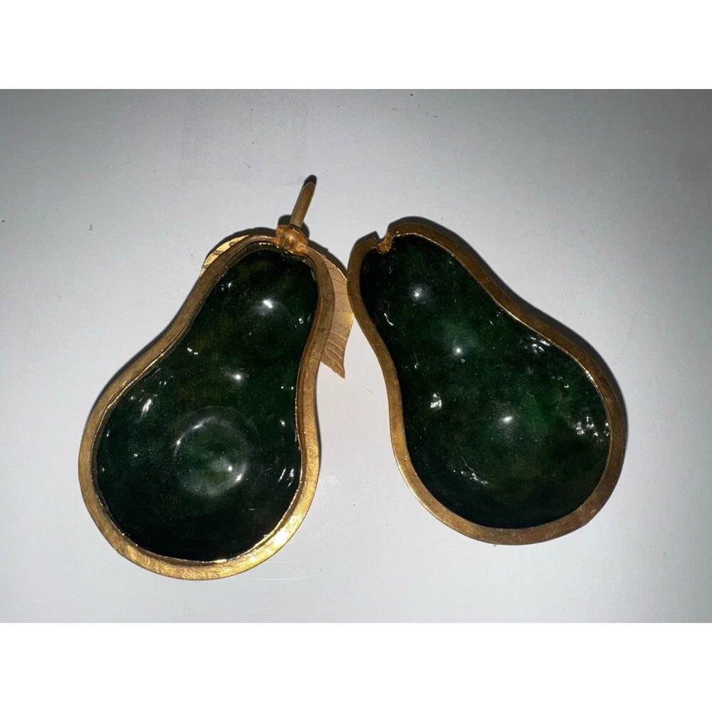 Vintage Cloisonné Pear Trinket Boxes Set of 3 Brass Enamel Lift-Off Lids